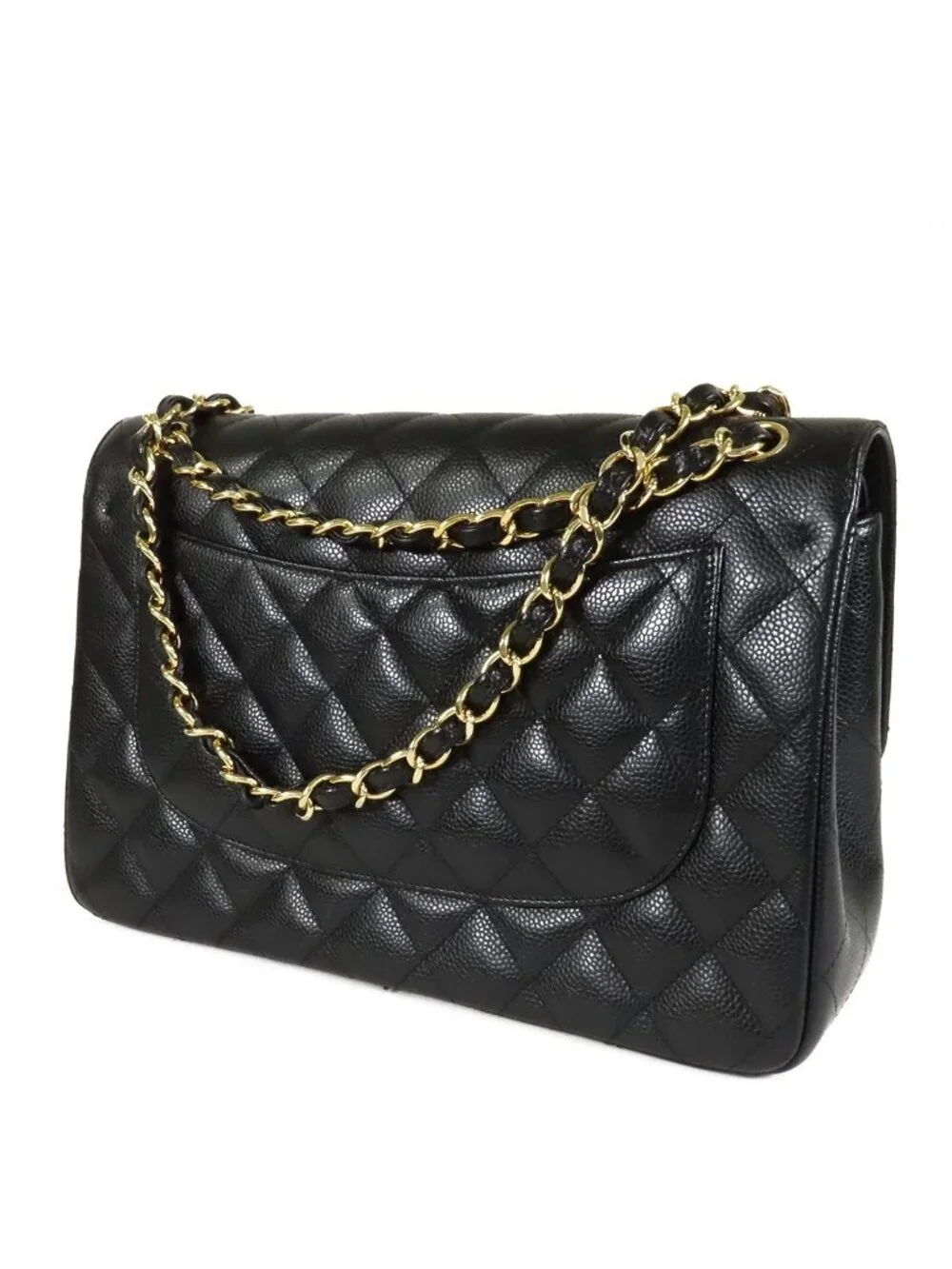Chanel Classic Large Black Caviar Leather Double Flap Chain Shoulder Bag